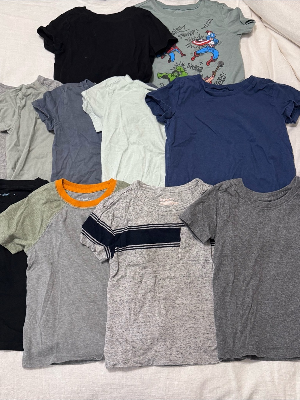 Kids Short-Sleeve Tee Lot - Black, Navy, Gray, Light Blue, Gree